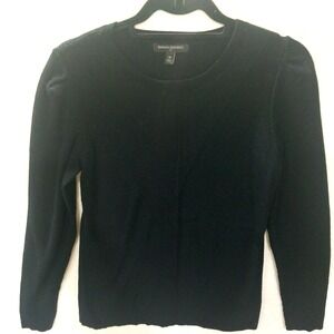 Banana Republic Black v patterned Ribbed Puff Sleeve Sweater Top Women's M